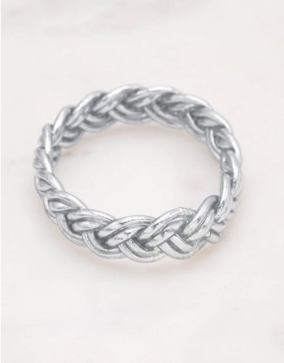 Jonc bouddhiste double tresse argenté