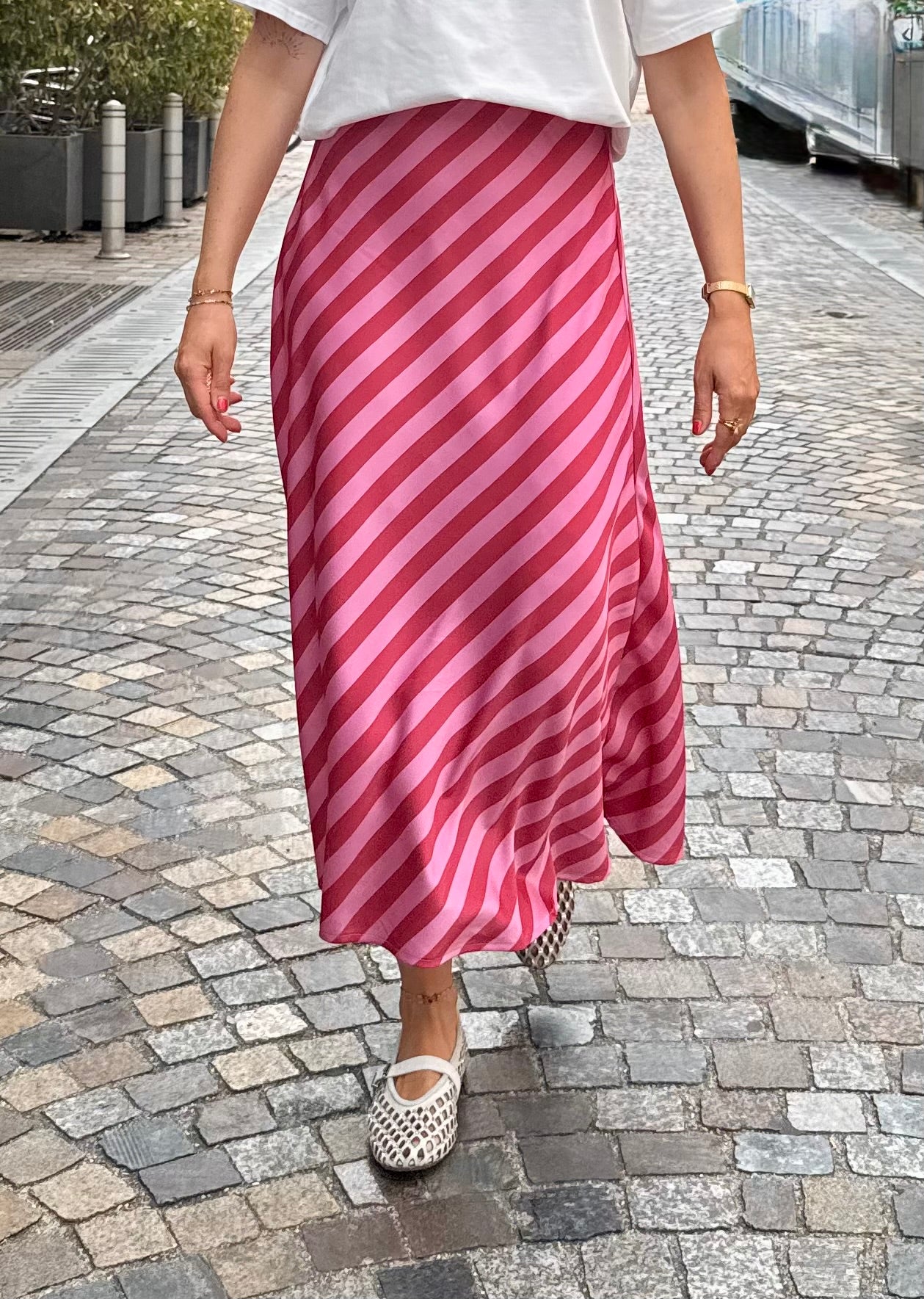 Jupe rose rayée