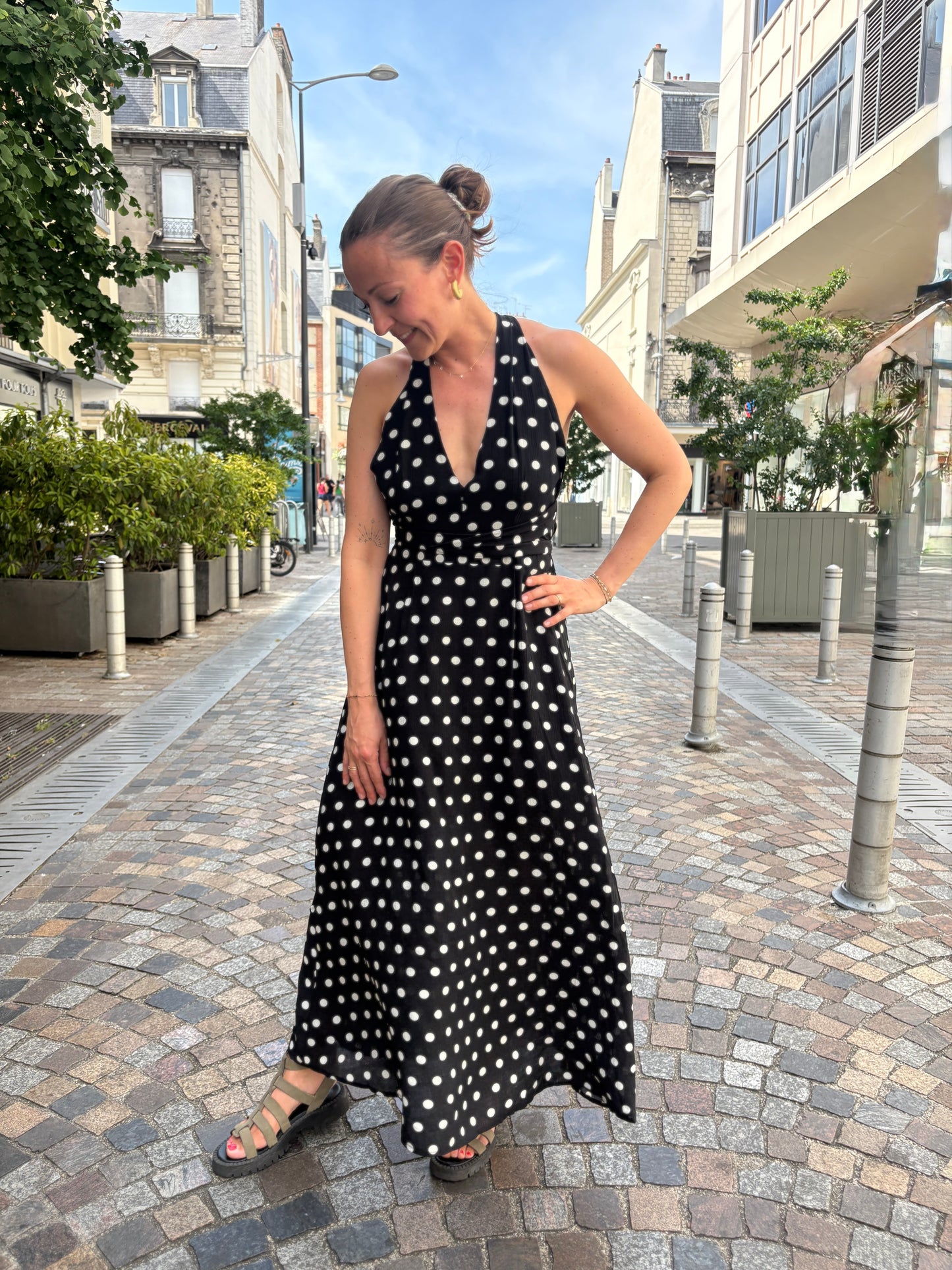Robe longue à pois