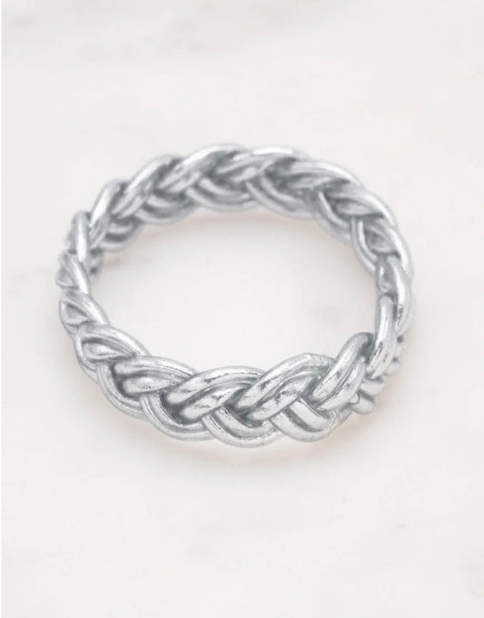 Jonc bouddhiste double tresse argenté