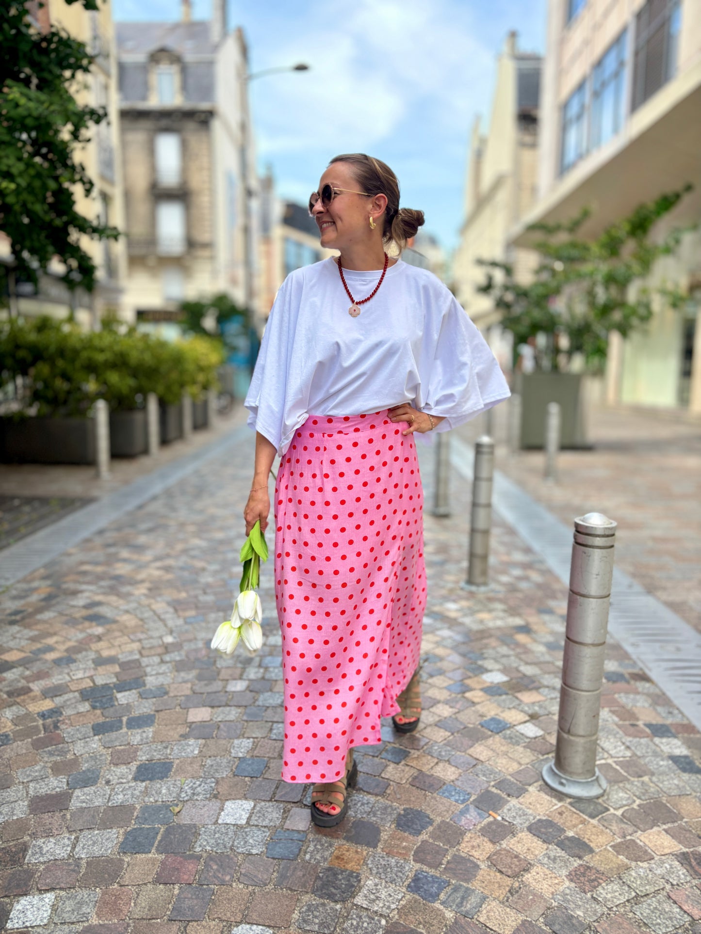 Jupe rose à pois