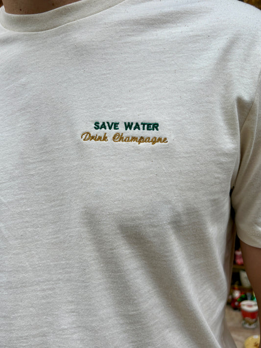 T shirt save water drink champagne