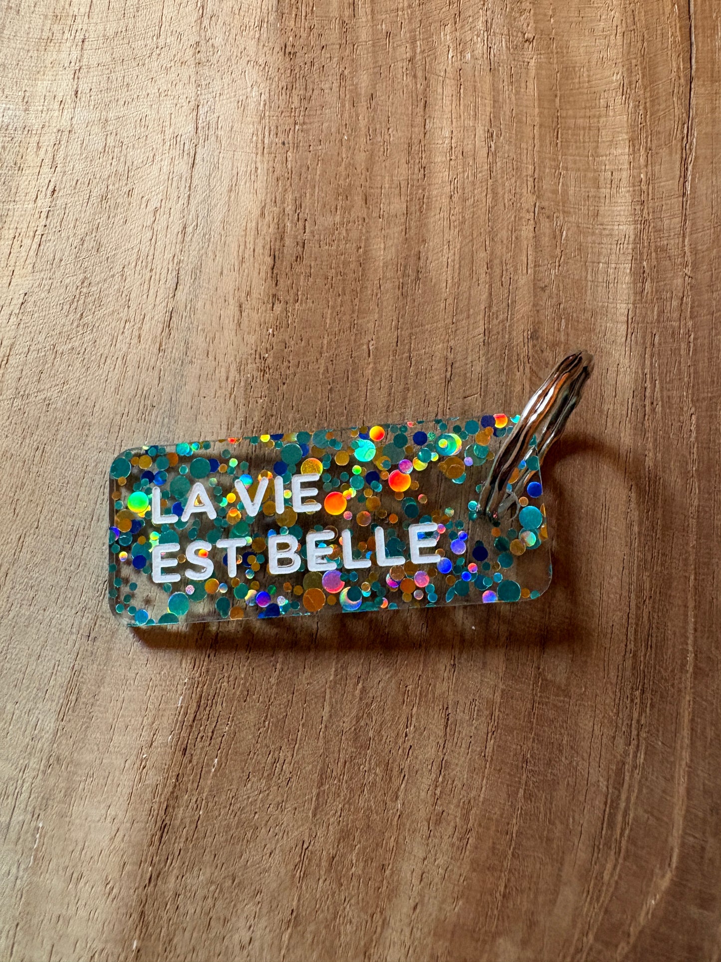 Porte-clé paillettes vert, bleu et noir ✨