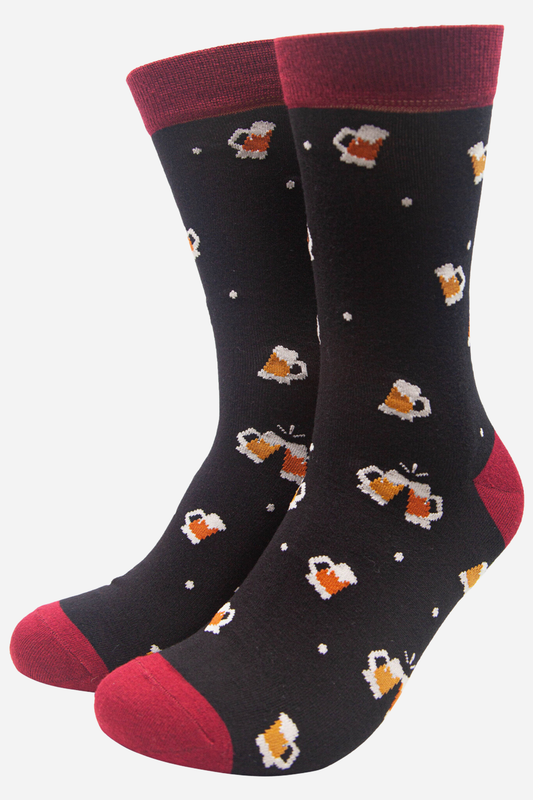 Chaussettes noires en bambou à imprimé pinte de bière pour hommes