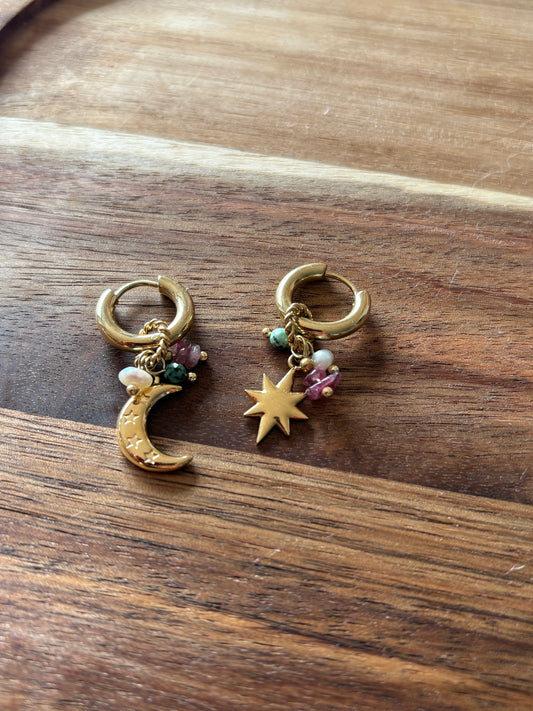 Boucles d’oreilles astres asymétriques