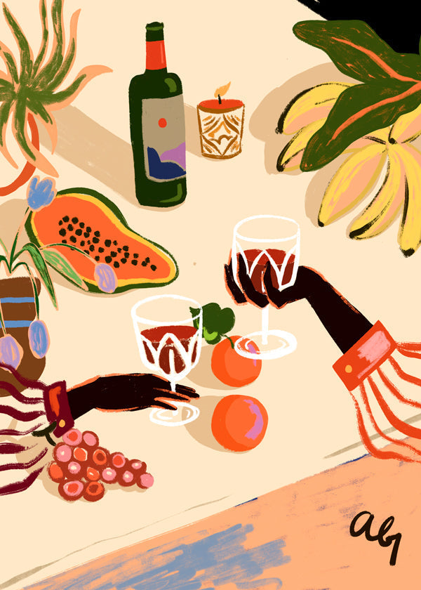 Affiche - vin et fruits