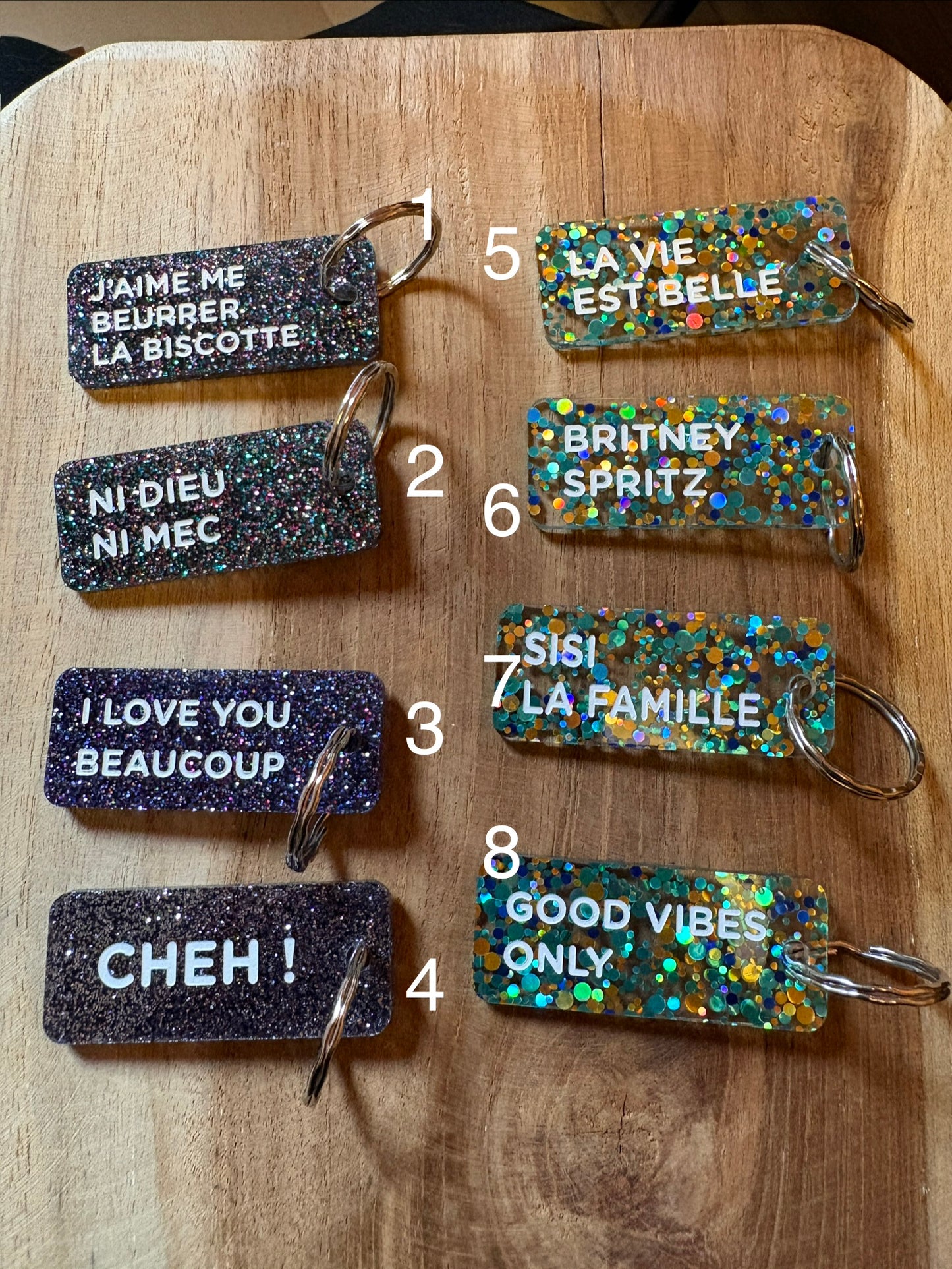 Porte-clé paillettes vert, bleu et noir ✨