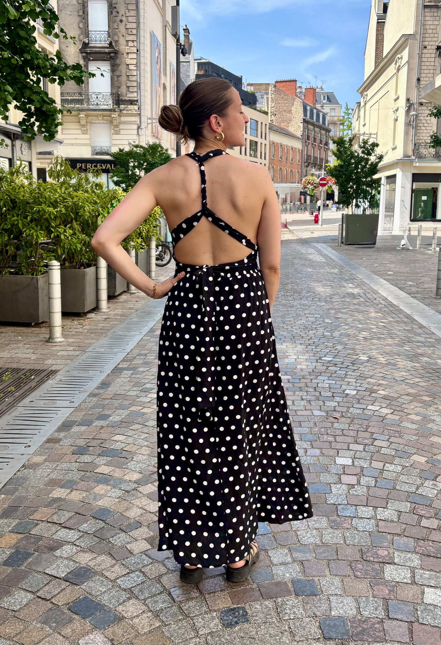 Robe longue à pois