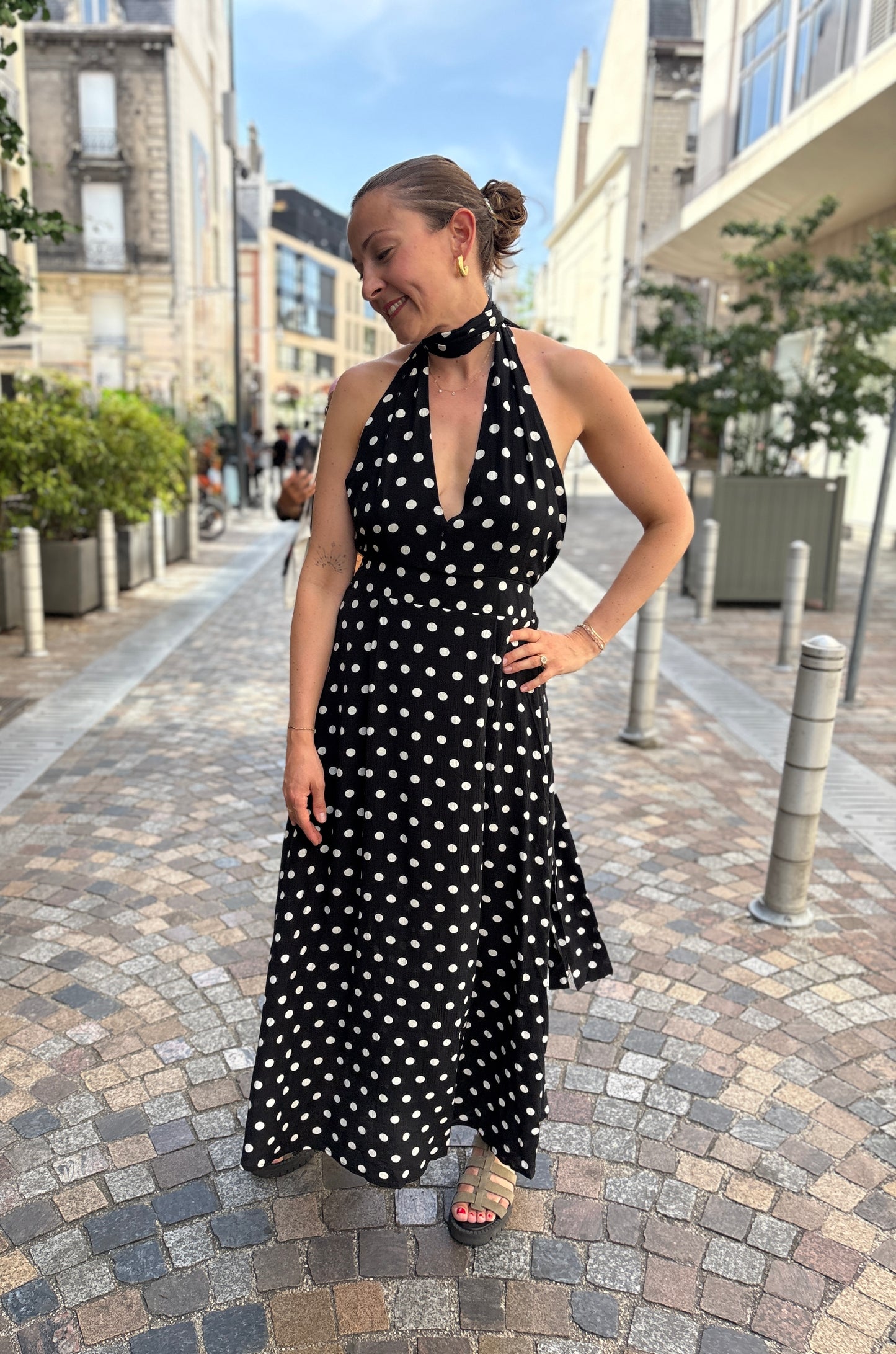 Robe longue à pois