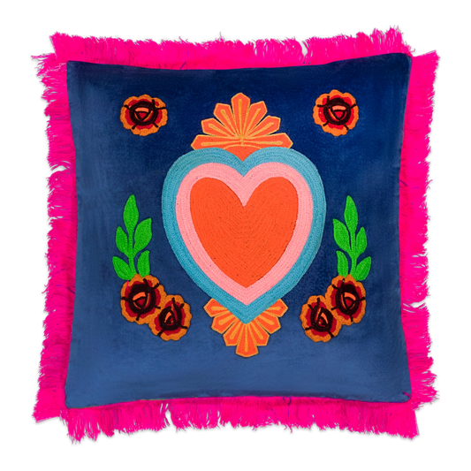 Coussin cœur à franges