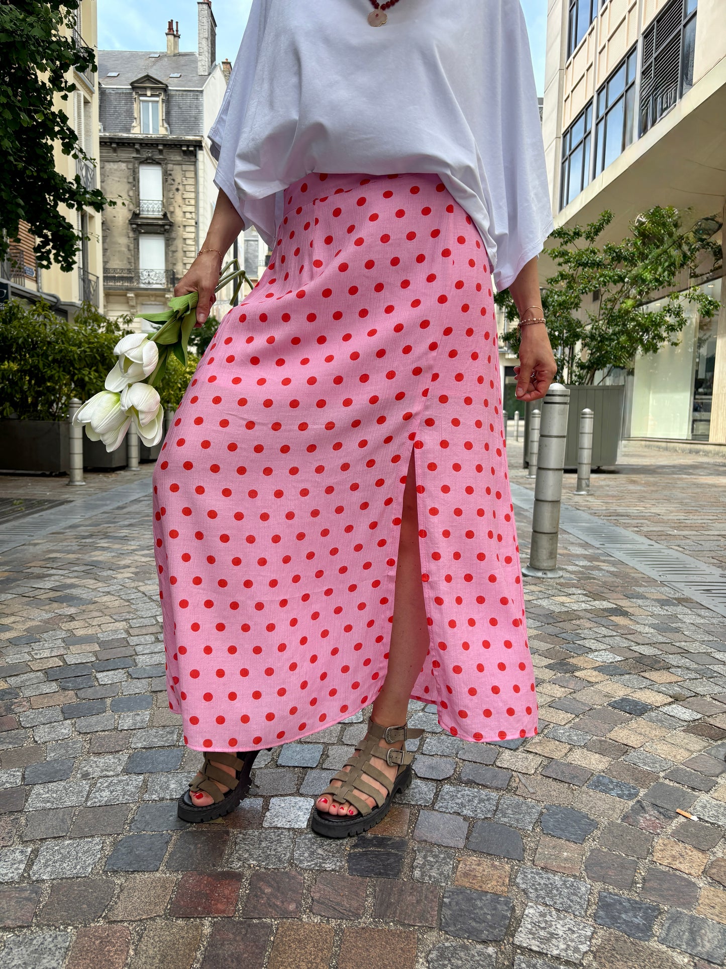Jupe rose à pois