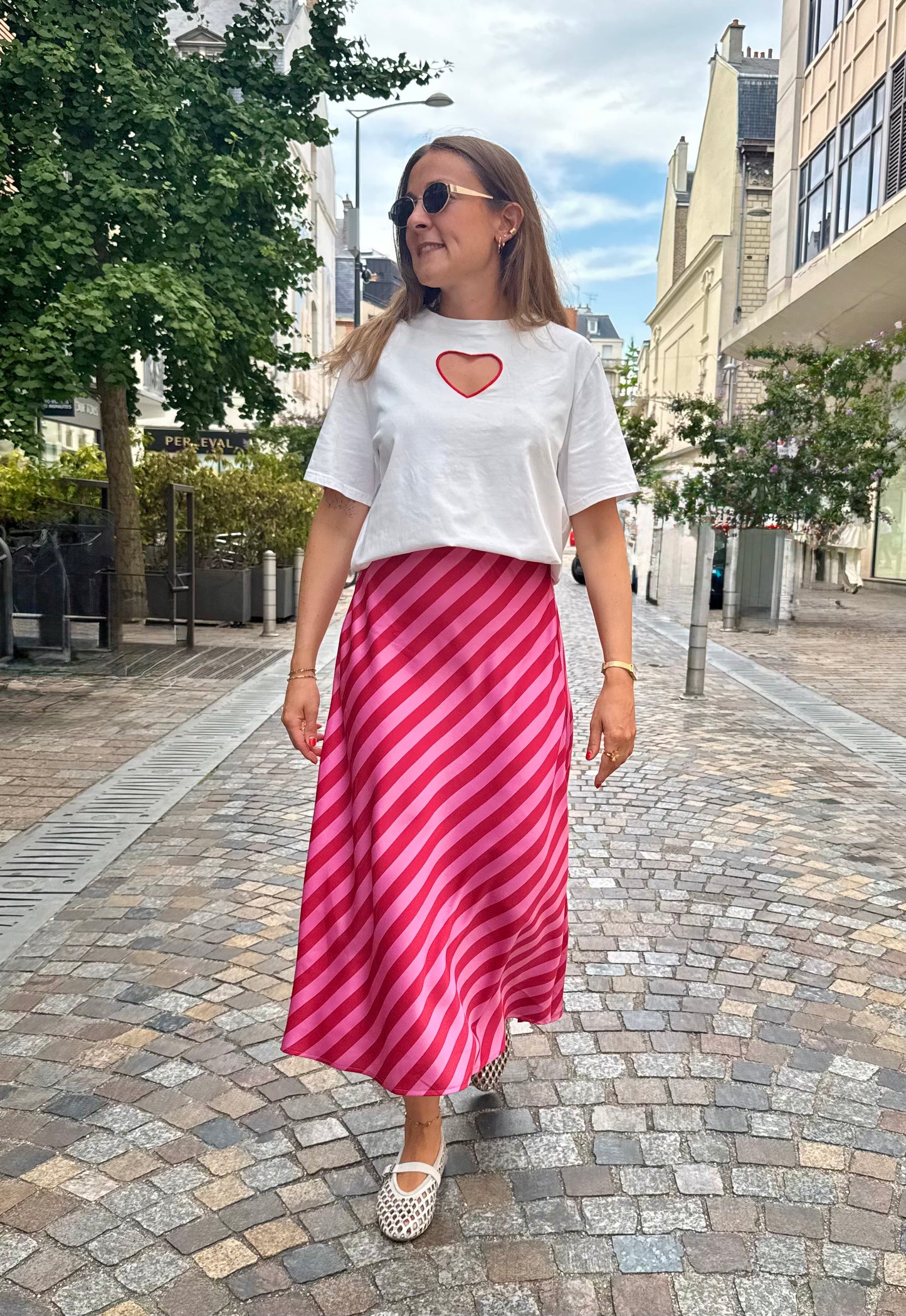 Jupe rose rayée