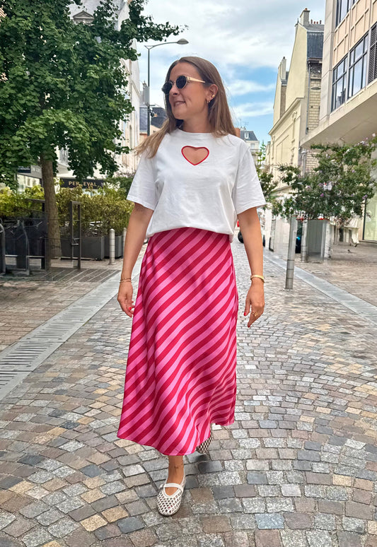 Jupe rose rayée