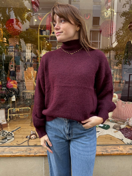 Pull col roulé bordeaux