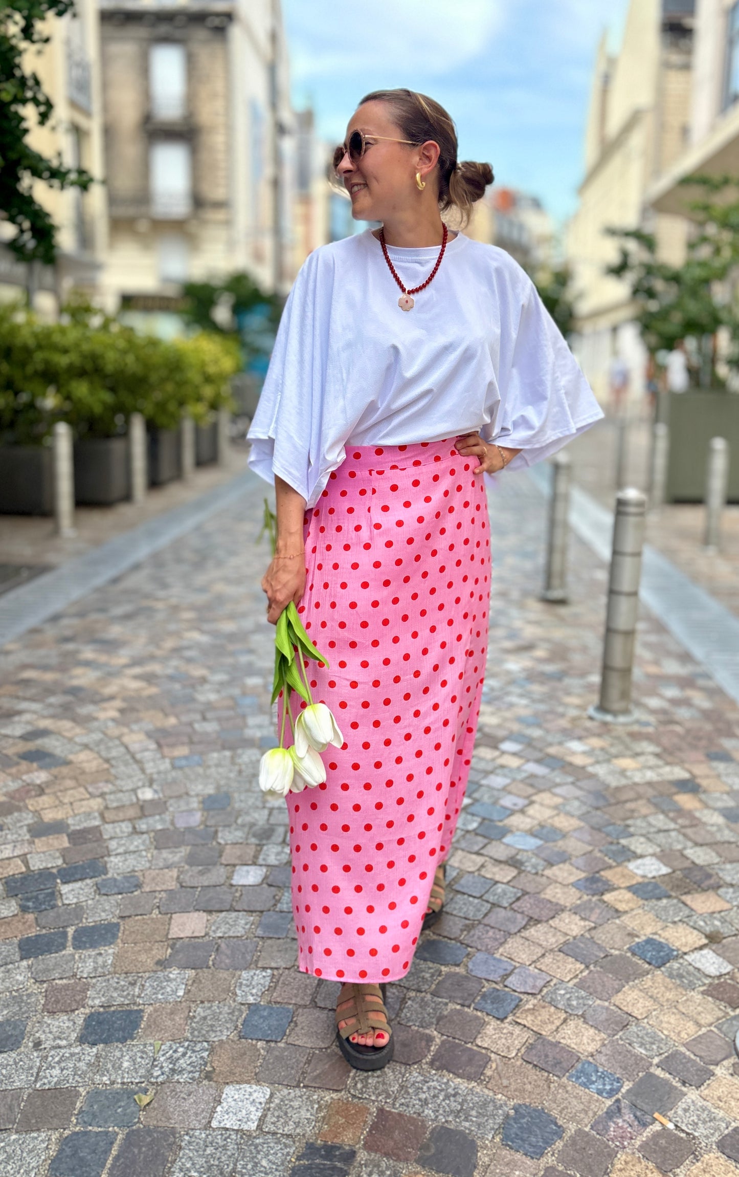Jupe rose à pois