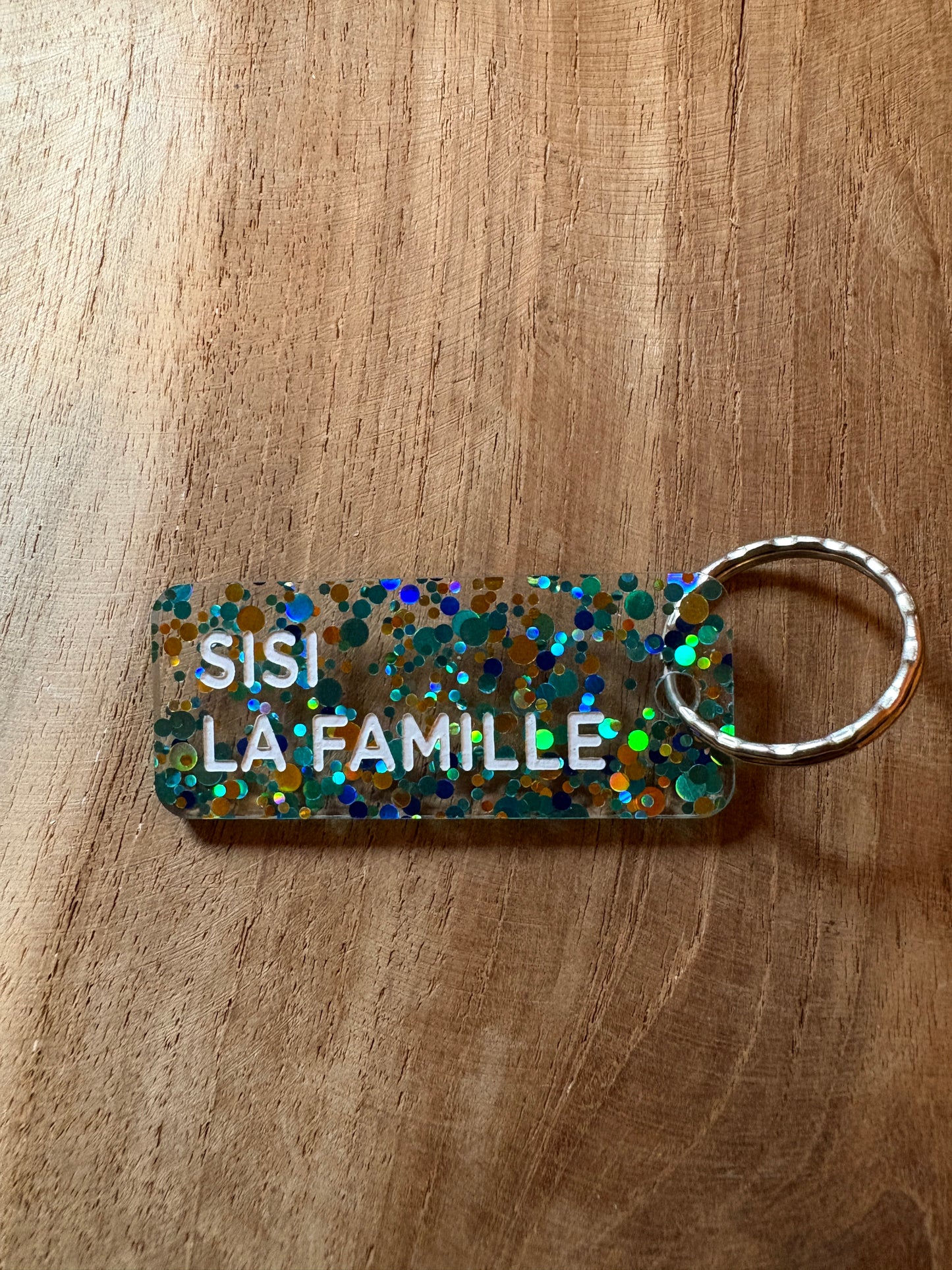 Porte-clé paillettes vert, bleu et noir ✨