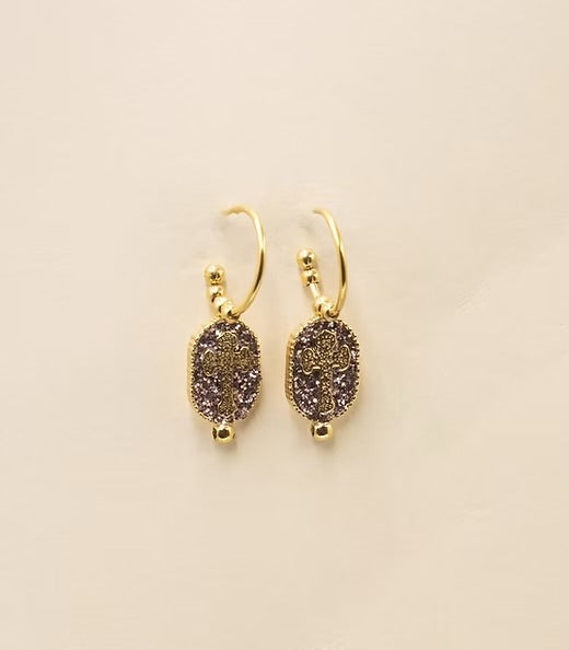 Boucles d’oreilles Croix vieux rose