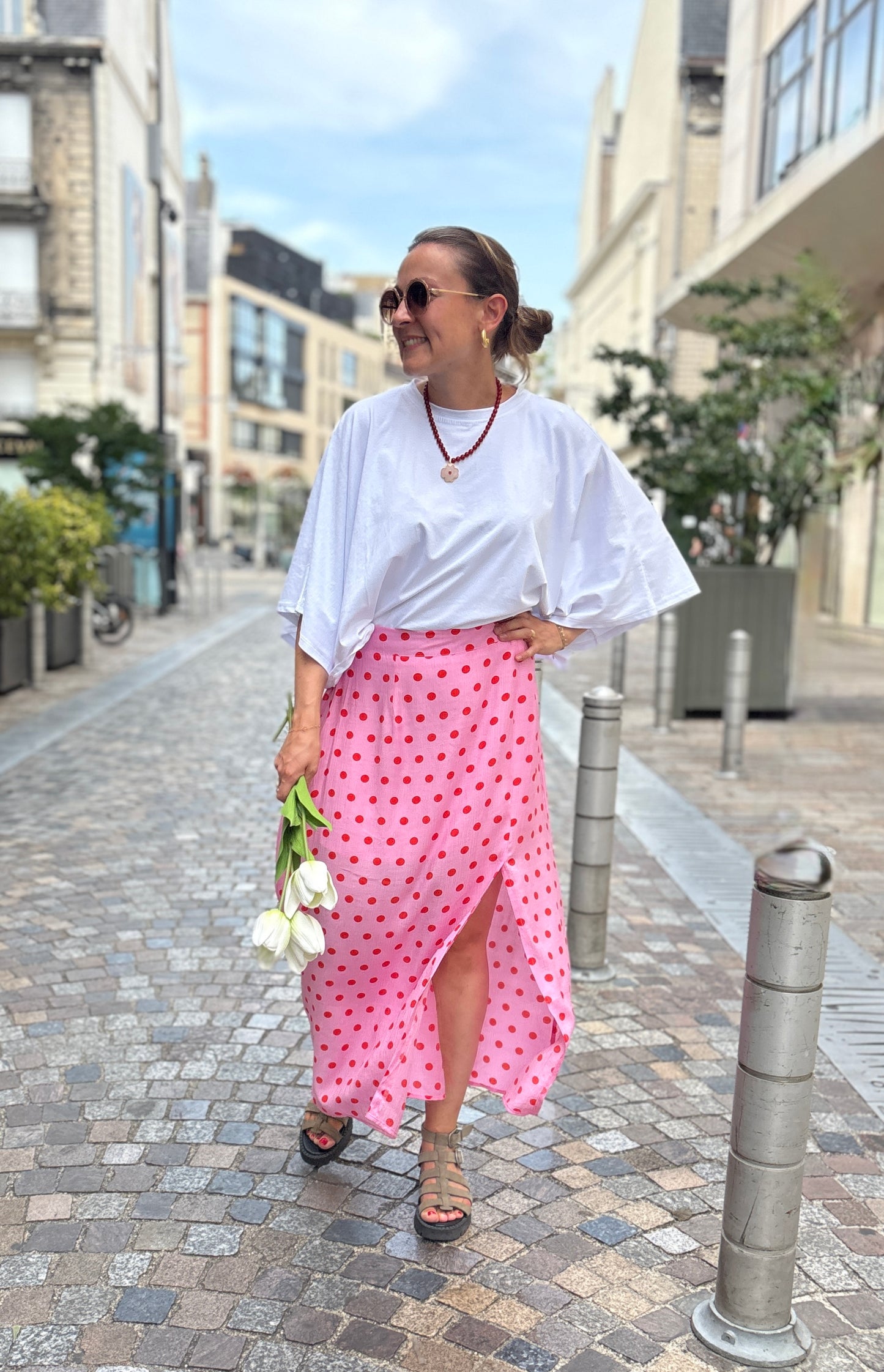 Jupe rose à pois