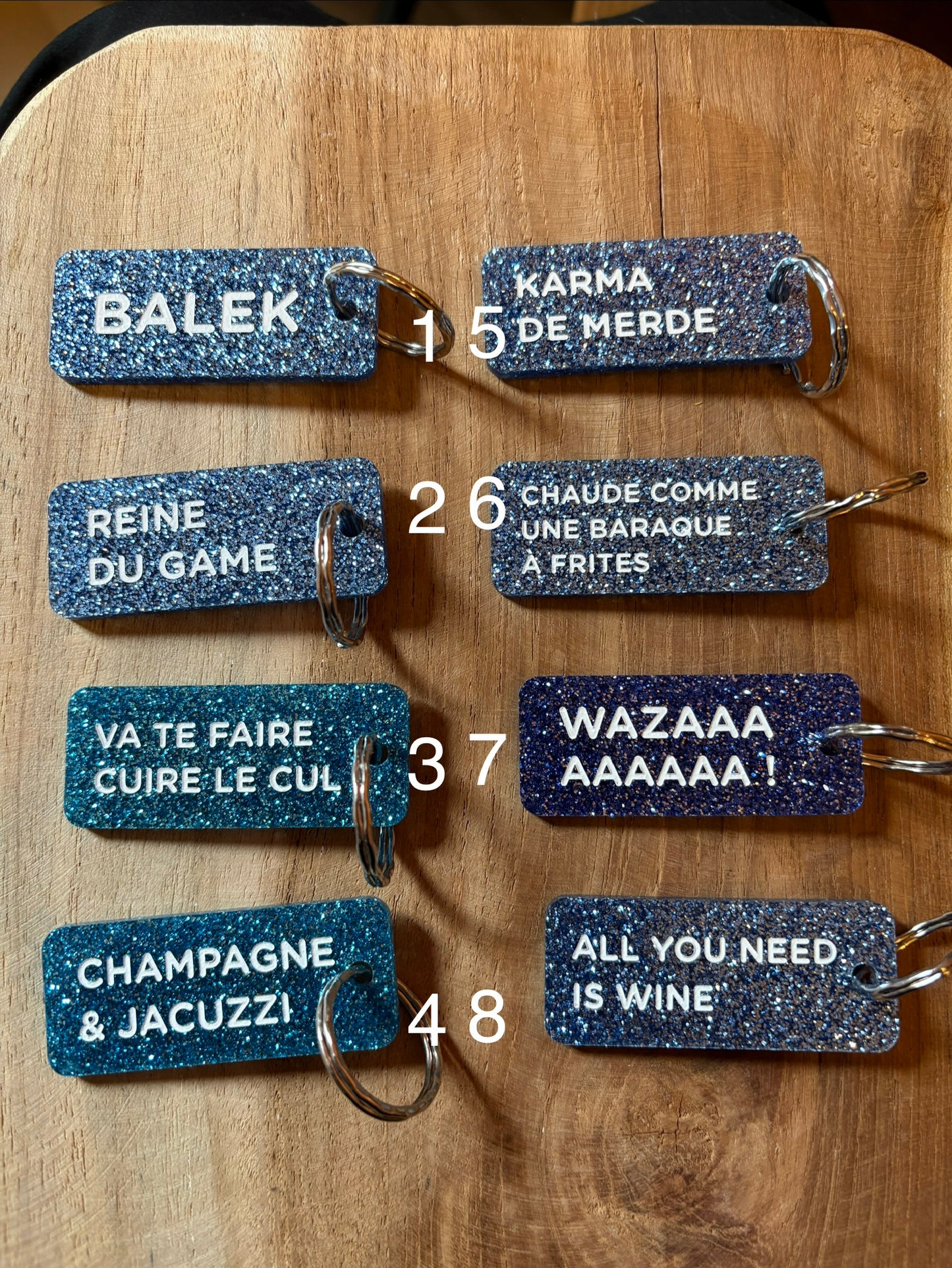 Porte-clé paillettes bleus
