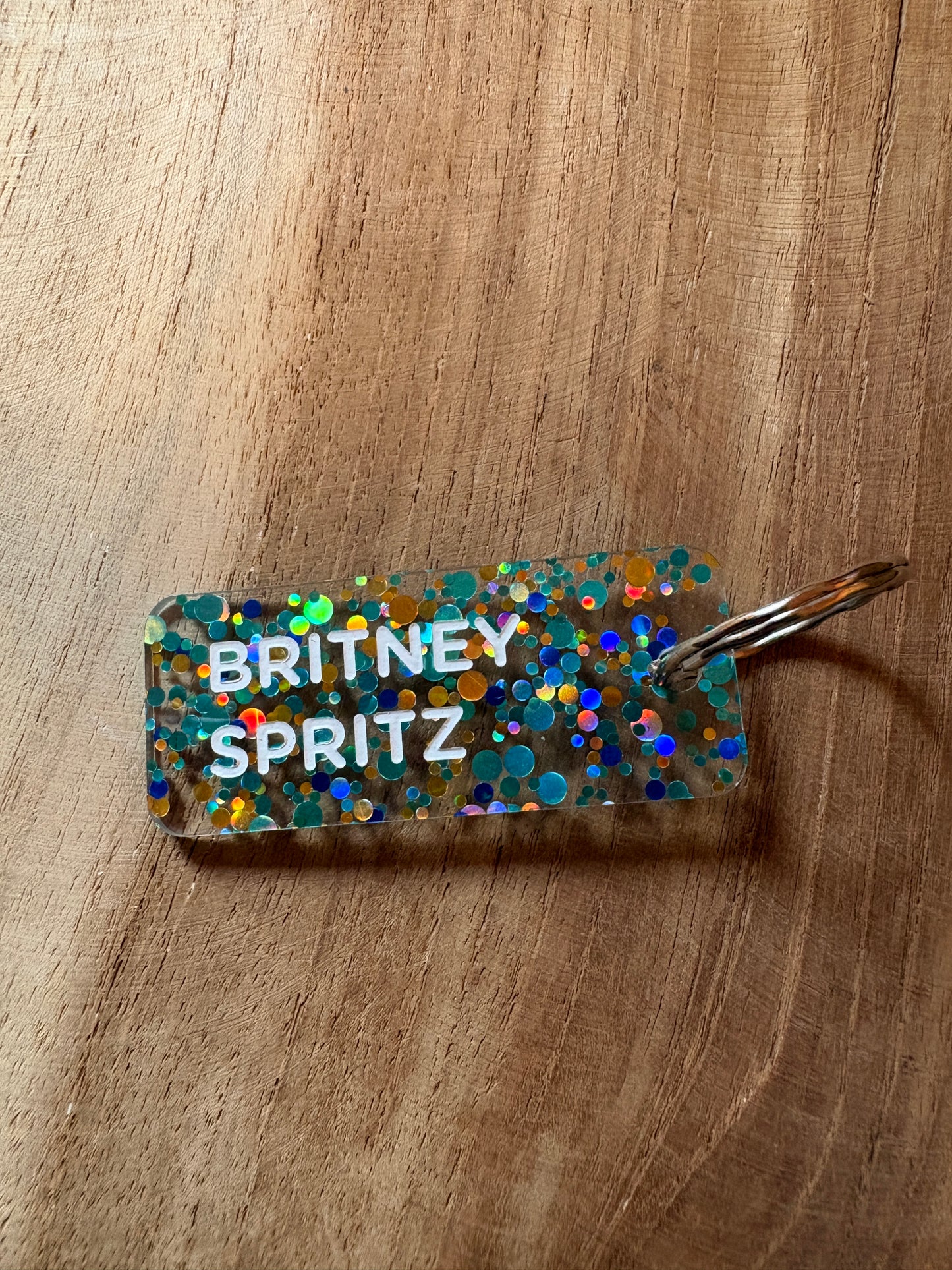 Porte-clé paillettes vert, bleu et noir ✨