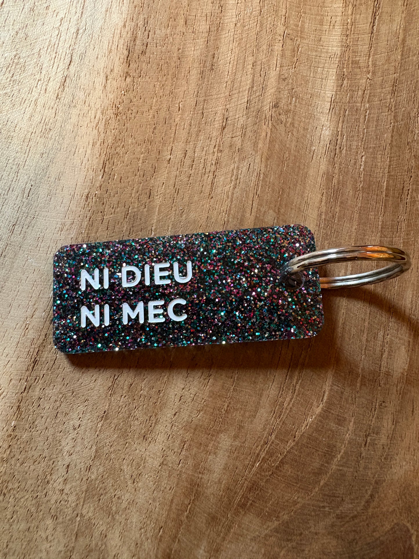 Porte-clé paillettes vert, bleu et noir ✨