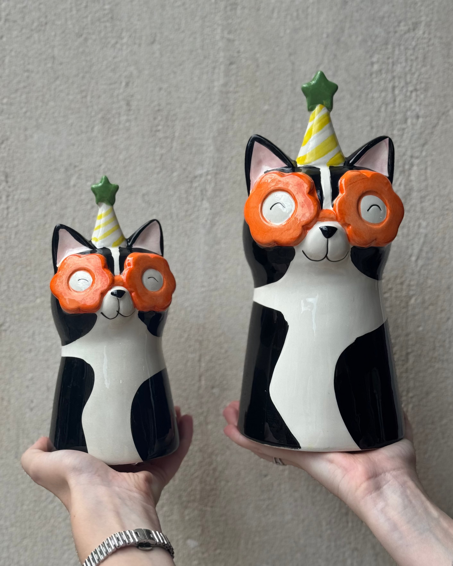 Vase chat lunettes